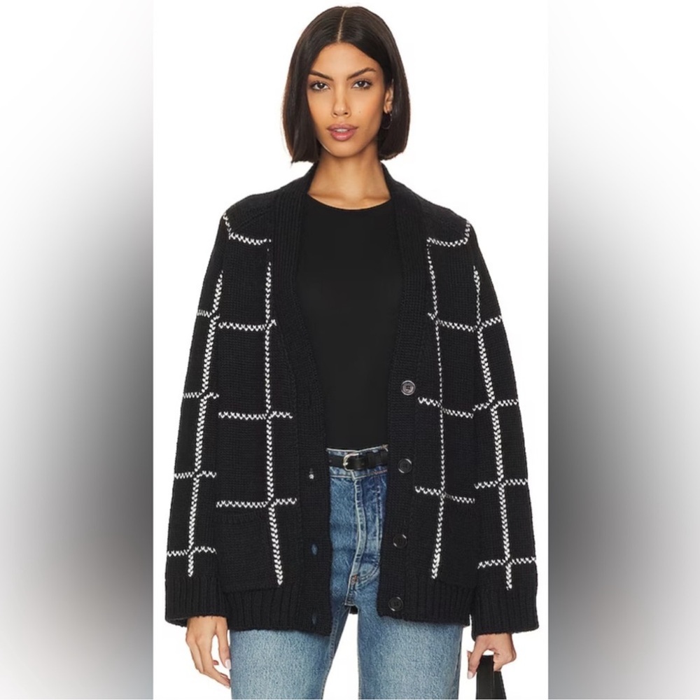 ANINE BING Kurt Cardigan Black & White Plaid Large